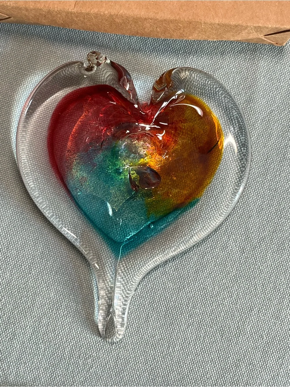Multicolor Heart Ornament - Red, Teal & Gold